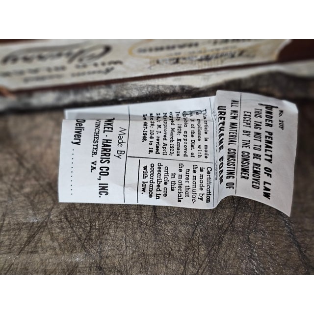 1990s Henkel Harris Cherry Footstool Ottoman White Damask Fabric Made in Virginia For Sale - Image 9 of 9