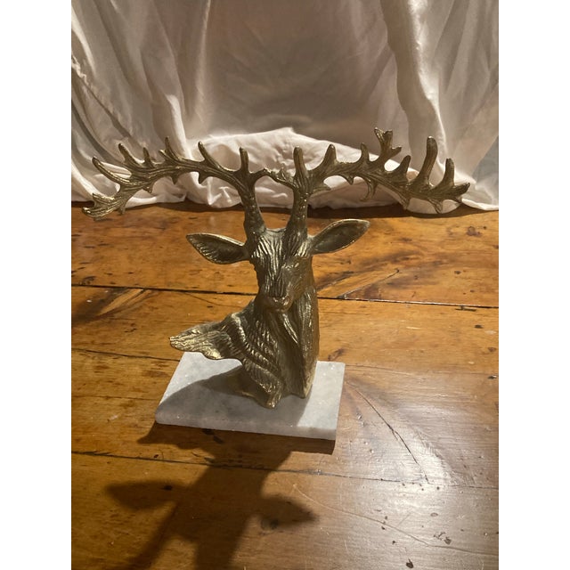Gold Metal and Marble Deer Head For Sale - Image 11 of 11