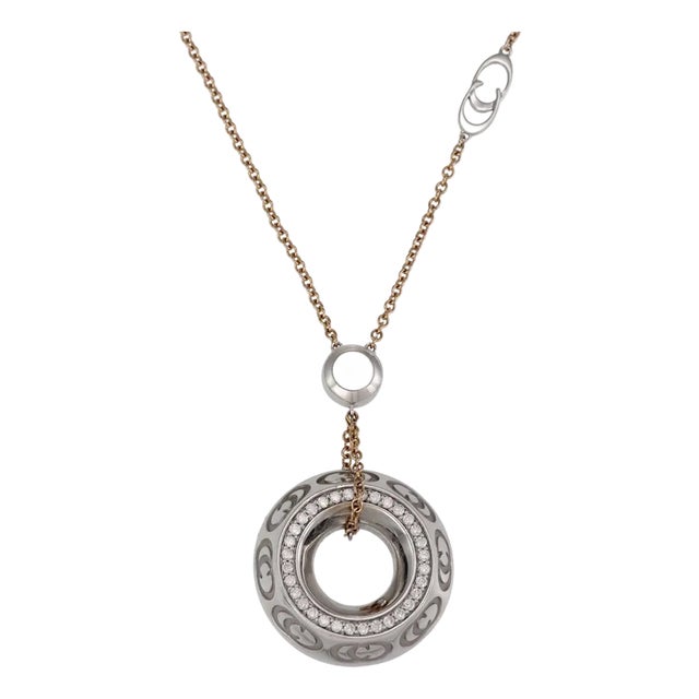 Chimento Diamond 18k Rose White Gold Logo Circle Pendant Chain For Sale