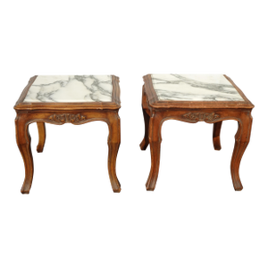 Pair of Vintage French Provincial White Marble Top End Tables ~ Nightstands