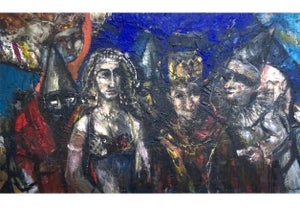 Jonah Kinigstein, Large Figurative Expressionist Oil Painting Rediscovered New York City Artist, c.1950's