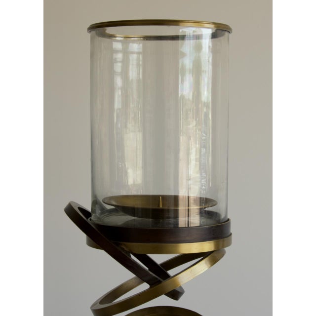 2010s Monumental Maitland-Smith Bronze & Brass Spiral Hurricane Candle Holders 29.5" - A Pair For Sale - Image 5 of 6