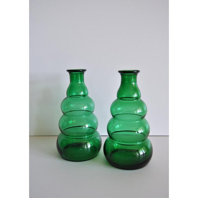 1940s Green Glass Vases by Edvin Ollers for Limmareds Glasbruk, Sweden, 1940s, Set of 2 For Sale - Image 5 of 7
