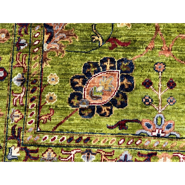 Green Afghan Sultani Natural Dye Wool Rug, Persian Floral Botanical Design, 6′9″ × 9′9″ For Sale - Image 10 of 15