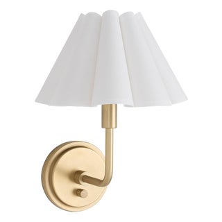 Polly Sconce Single, Natural Brass with Linen Scalloped Shade For Sale
