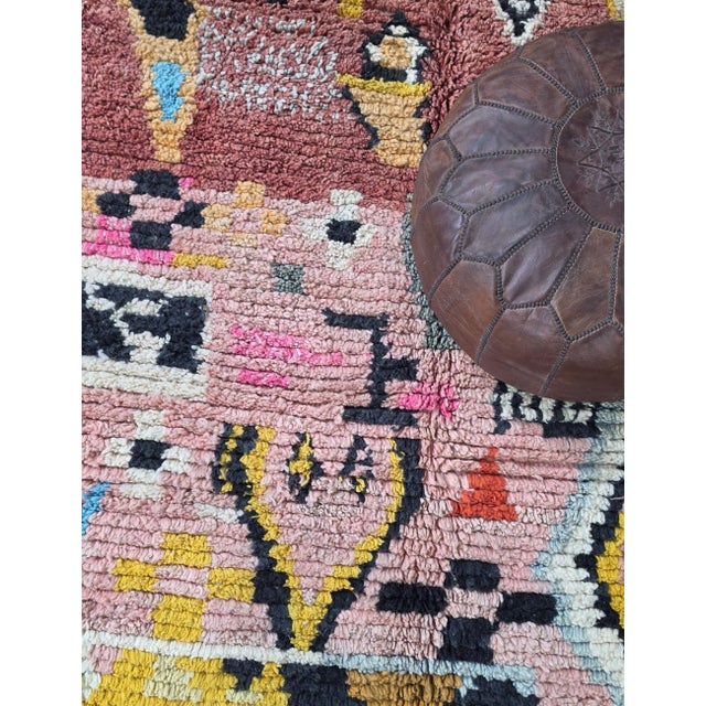Pink Colorful Abstract Handwoven Berber Wool Rug - 8.9 X 7.1 Ft For Sale - Image 8 of 9