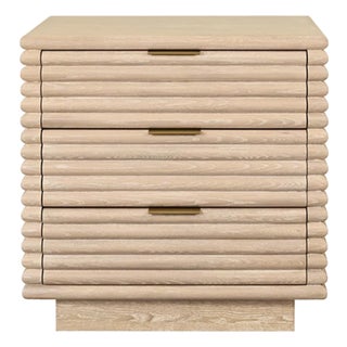 Matthew Izzo Home Mateo Cerused Oak Three Drawer Side Table With Brass Drawer Pulls For Sale