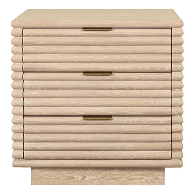 Matthew Izzo Home Mateo Cerused Oak Three Drawer Side Table With Brass Drawer Pulls For Sale