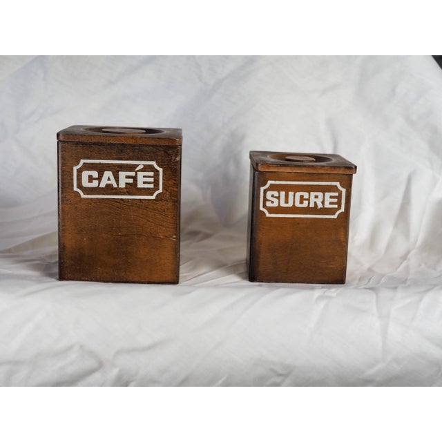 Coffee Mid-Century Modern French Coffee and Sugar Wooden Nest Canister - a Pair For Sale - Image 8 of 10