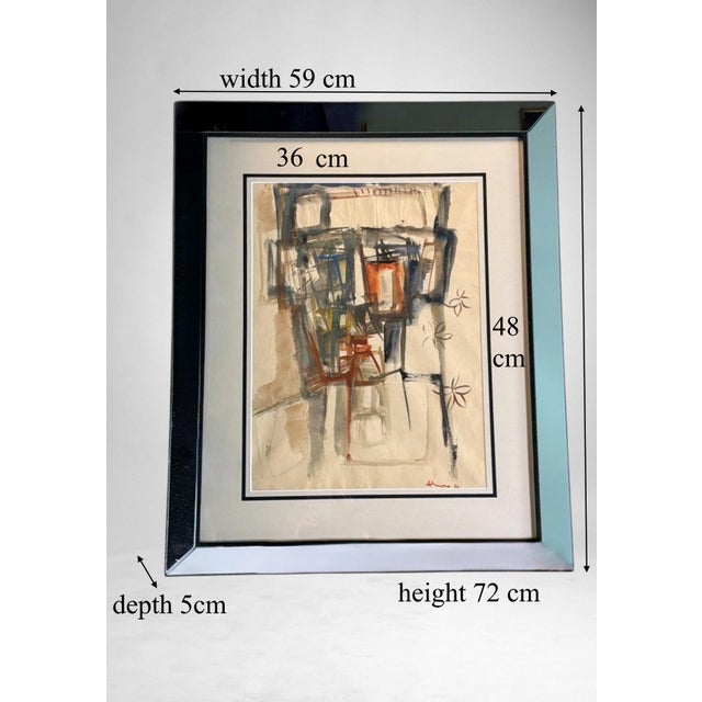 Mid 20th Century Italian Mirror Frame With Abstract Drawing on Textured Paper, Signed and Dated For Sale - Image 18 of 18