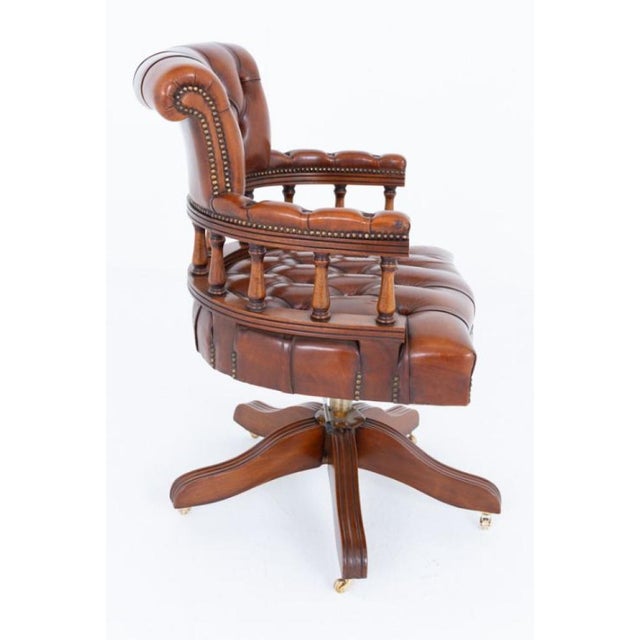 1920s Leather Captain's Chair Swivel Desk Seat, 1920s For Sale - Image 5 of 9