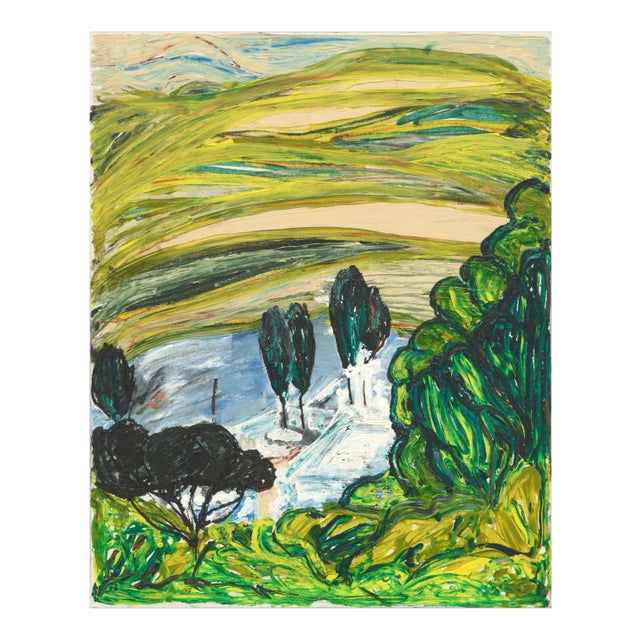 Allie William Skelton "Rolling Hills Countryside" Mixed Media Impressionist Landscape 1980s For Sale