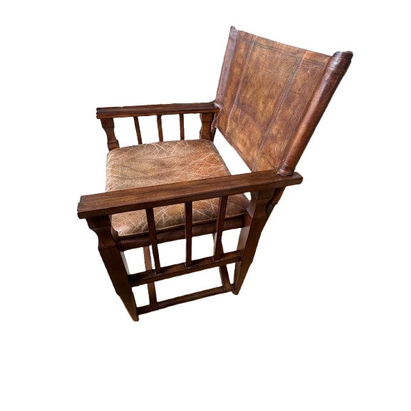 Campaign Style Leather Top Writing Desk and Leather Chair, Set of 2 For Sale - Image 16 of 18