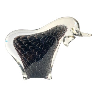 Mid Century Kontsglas Sfumato Art Glass Bull Statue Hand Blown Swedish Fm Fare Marcolin Ronneby Sweden For Sale