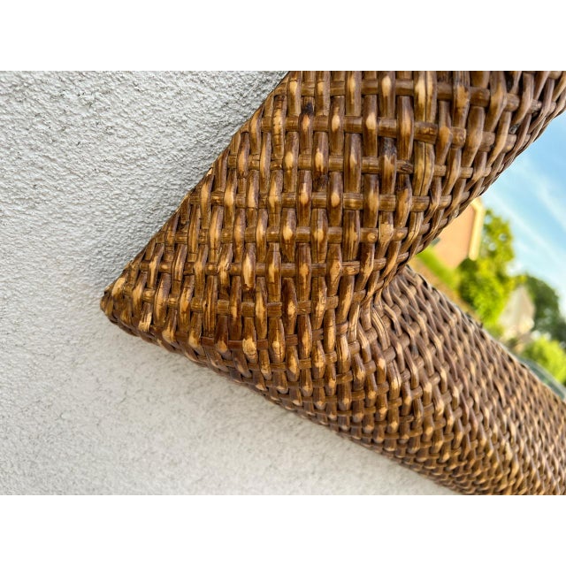 Brown Italian Rattan Rectangular Wall Mirror with Thick Curve Edges, 1970s For Sale - Image 8 of 16