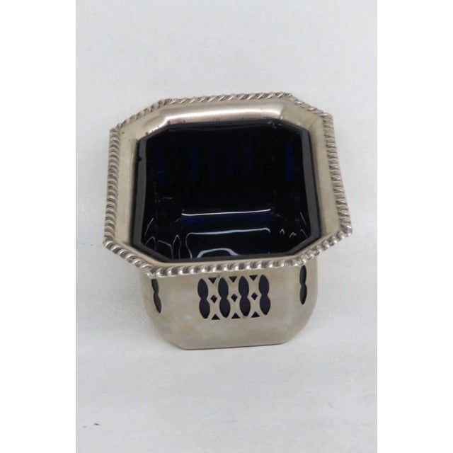 Victorian Cobalt Blue Glass Epns Silver Salt Cellar Small Dish Made in England For Sale - Image 3 of 12