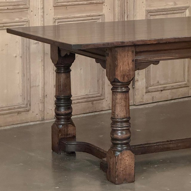 18th Century English Oak Trestle Dining Table With Turned Supports For Sale In Dallas - Image 6 of 17