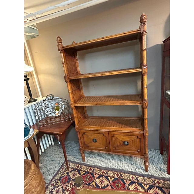 Wood Vintage Tommy Bahama Rattan Bamboo & Wood Bookcase For Sale - Image 7 of 12