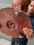 This striking vintage pedestal bowl is a masterclass in Neoclassical woodworking and architectural form. Featuring a deep,...