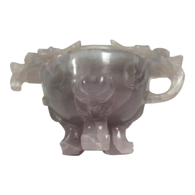 Chinese Carved Agate Dragon Decorated Vessel For Sale