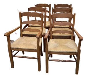 Set of English Ladder Back Chairs, 2 Arm and 4 Side Chairs