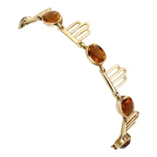 23671 - Citrine 14k Yellow Gold Fancy Link Bracelet For Sale