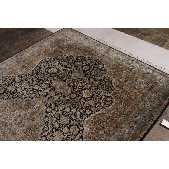 Hand-Knotted Vintage Persian Qum Rug in Beige-Brown Floral Medallion Pattern For Sale - Image 4 of 8