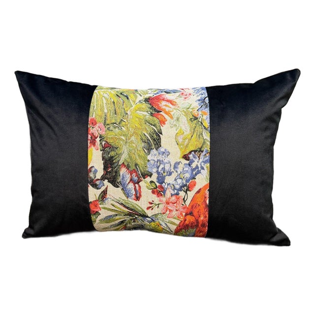 Handmade Black Velvet Lumbar Cushion Cover For Sale