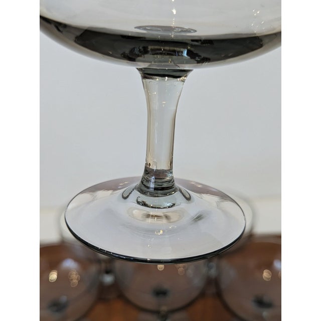 1960s Russel Wright Granite Coupe | Morgantown Smoked Glass Mid-Century - Set of 9 For Sale In San Francisco - Image 6 of 11