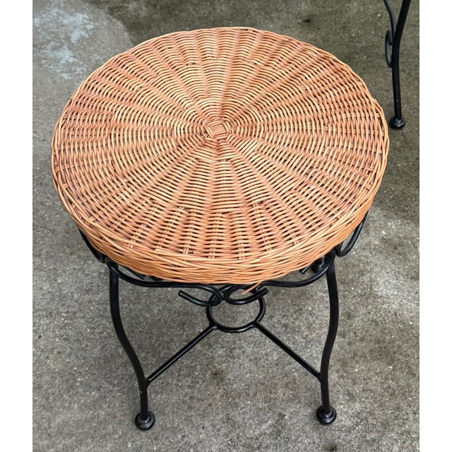 Wood Rattan and Wrought Iron Vanity Table with Mirror and Bench, 1960s, Set of 2 For Sale - Image 7 of 18