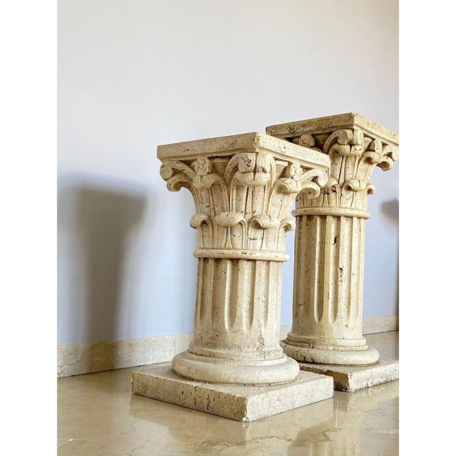 Corinthian Style Columns in Travertine, Italy, 1940s, Set of 2 For Sale - Image 9 of 16