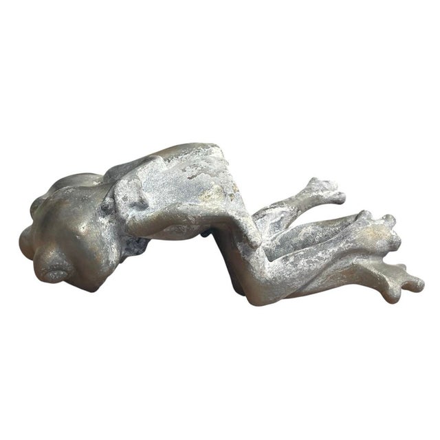 Vintage Whimsical Cast Iron Sitting Garden Frog Duo For Sale In West Palm - Image 6 of 12
