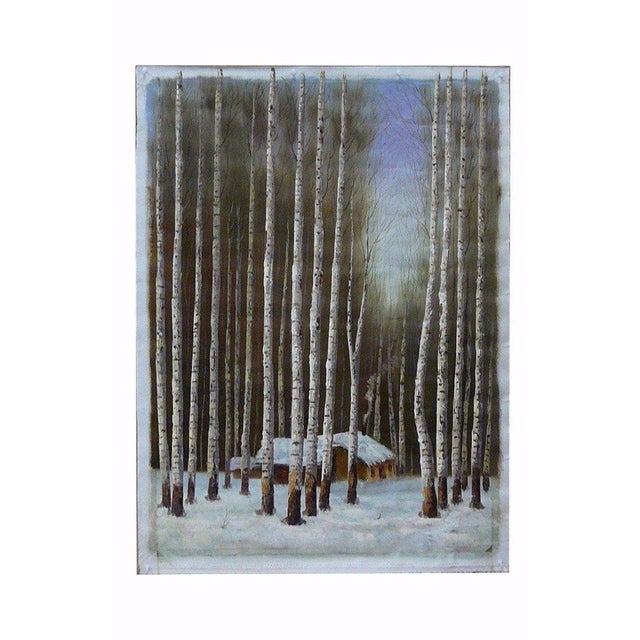 Oil Paint Canvas Art Winter Scene Birch Tree Wall Decor Chairish