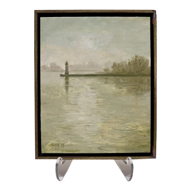 Signed Lighthouse Seascape Framed Oil Painting For Sale