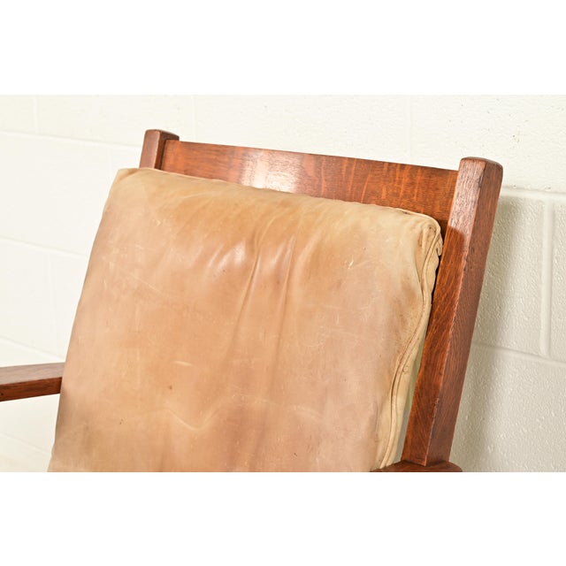 Wood Stickley Brothers Style Antique Mission Oak Arts & Crafts Rocking Chair, Circa 1910 For Sale - Image 7 of 12