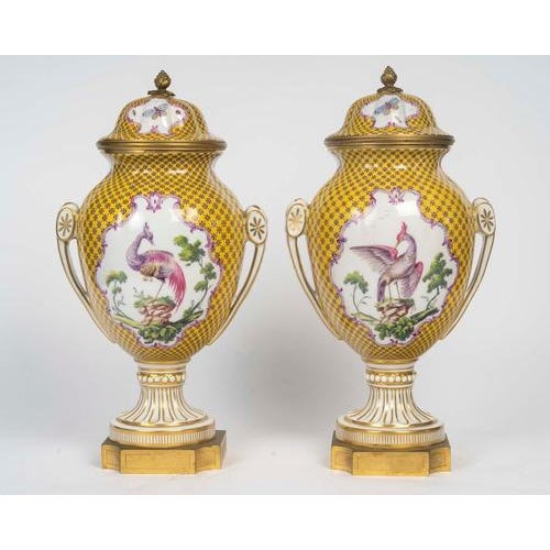 Gold Louis XVI Style Porcelain and Gilded Bronze Covered Vases, Set of 2 For Sale - Image 8 of 12