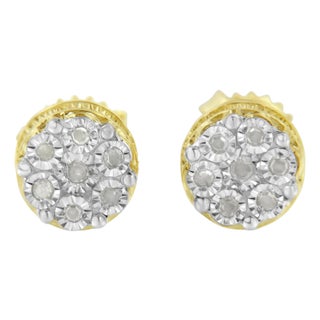 14K Yellow Gold Plated .925 Sterling Silver 1/7 Cttw Diamond Miracle Set Stud Earrings (I-J Color, I3 Promo Clarity) For Sale