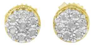 14K Yellow Gold Plated .925 Sterling Silver 1/7 Cttw Diamond Miracle Set Stud Earrings (I-J Color, I3 Promo Clarity)
