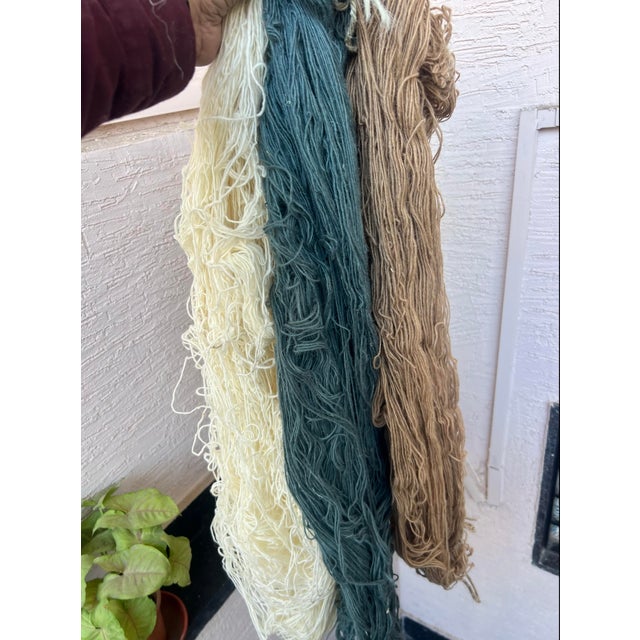 Handmade New Zealand Wool Dhurrie Runner, Turquoise Blue, Cream and Beige Diamond Runner Rug - 3'x10' For Sale - Image 15 of 15