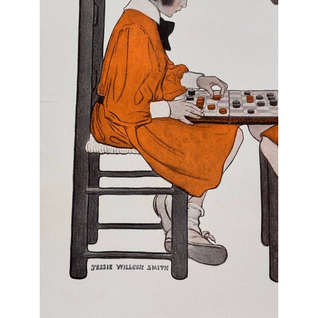 1908 Jessie Willcox Smith, Checker Players, Original Color Lithograph (Offset) Print. Antique Collectible For Sale In Boston - Image 6 of 7