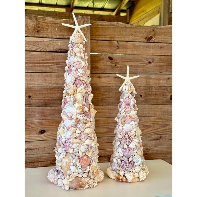 Cream Custom Coastal Organic SculpturauSeashell Holiday Cone Trees – Pair For Sale - Image 8 of 12