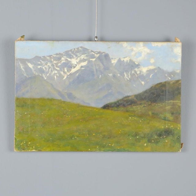 Eugenio Spreafico, Alpine View with Cows, Oil Canvas For Sale - Image 9 of 9