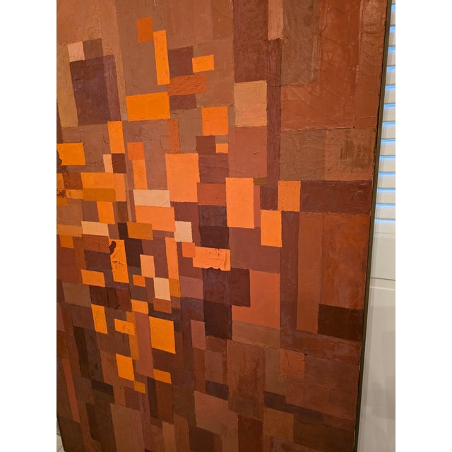 Copper Vintage Mid Century Modern Large Signed Abstract Painting For Sale - Image 8 of 10