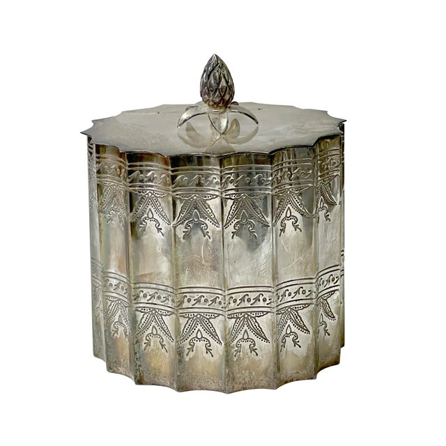 Vintage Silver Color Pewter Metal Oval Theme Container Display For Sale In San Francisco - Image 6 of 6