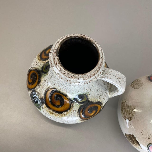 Pottery Fat Lava Vases Floral attributed to Scheurich, Germany, 1970s, Set of 2 For Sale - Image 11 of 18