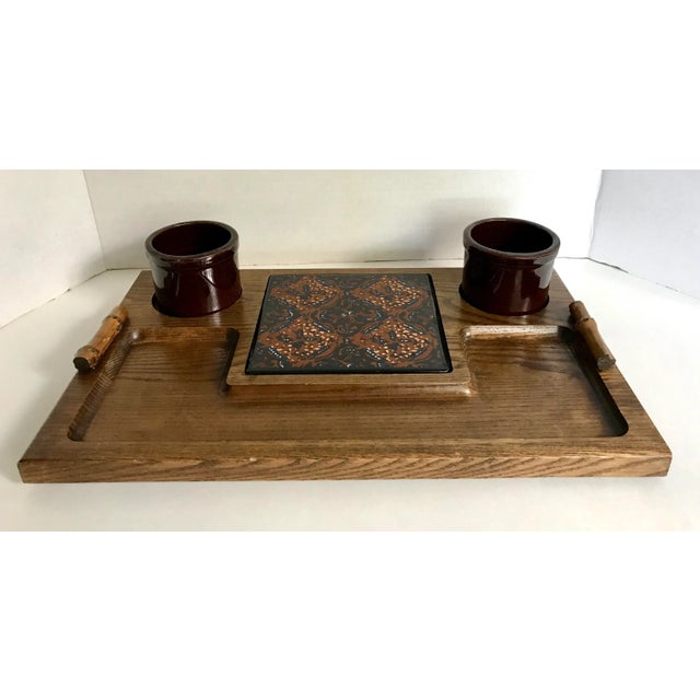 Vintage Tile and Wood Serving Tray With Ceramic Bowls - 3 Pc. Set For Sale In Los Angeles - Image 6 of 6