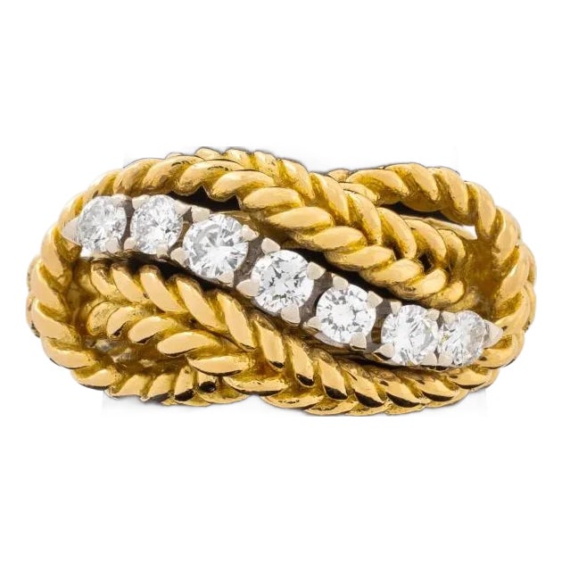 18k Yellow Gold Diamond Knot Ring For Sale