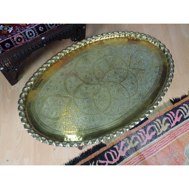 Orient Arabic Engraved Table Tray in Brass, 1950s For Sale - Image 4 of 14