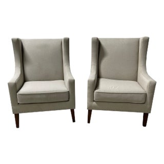 Pair of Chippendale Club Chairs in Neutral Linen & Down Cushions, 21st Century For Sale