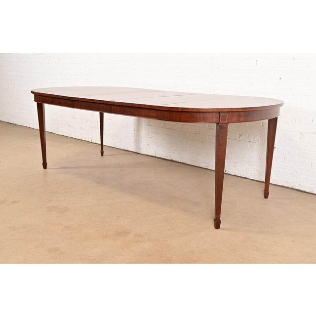 Kindel Furniture Federal Banded Mahogany Extension Dining Table, Newly Refinished For Sale - Image 14 of 14